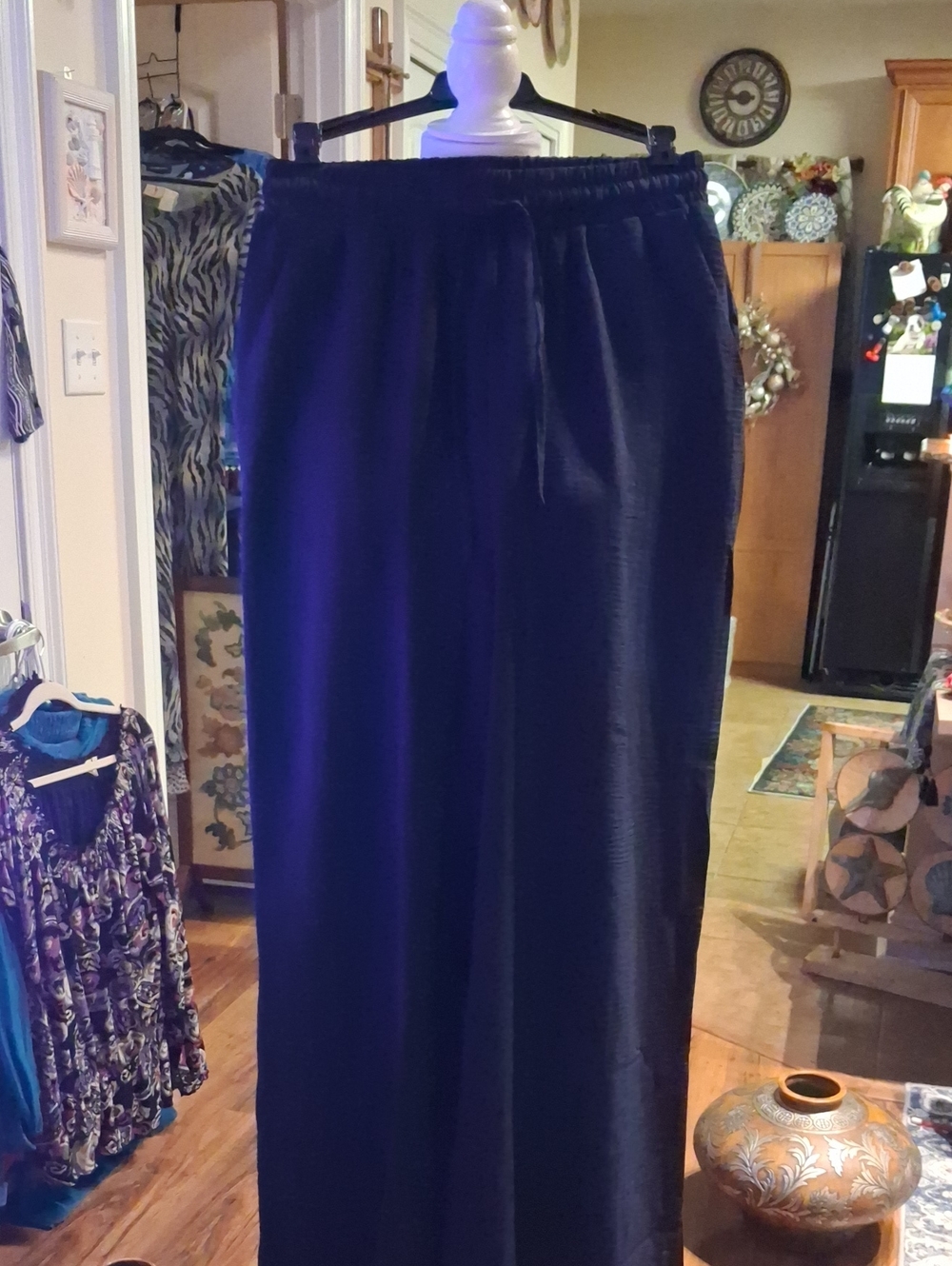 A New Women's Dark Navy Blue Elastic High Waist Wide Leg Size S/M